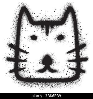 Niedliches Katzen-Graffiti für Kinder mit schwarzer Sprühfarbe. Vektorabbildung. Stock Vektor