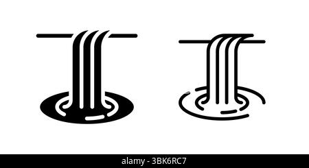 Symbolgruppe Wasserfall. Ein schwarzes Symbol eines Wasserfalls, das Natur oder Fluss darstellt. Stock Vektor