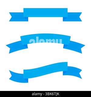Blaues Band-Set. Vektorgekrümmte Banner. Glatte Bannerformen. Dekorative flache Form. Stock Vektor