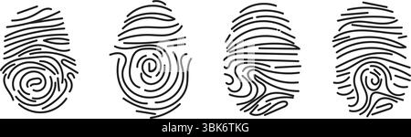 Schwarze Fingerabdrücke Vektor-Symbol-Identifikation setzen wahre Verbrechen. Isoliert. Stock Vektor