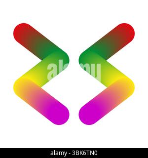 Regenbogenpfeilsymbole. Form des Verlaufsvektors. Farbiges Richtungselement. Symmetrische Chevronform. Stock Vektor