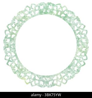 Quadratische Schablone. Grüner, kreisförmiger Spitzenrahmen auf weißem Hintergrund. Alkoholtinte Art Textur Stockfoto