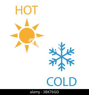Symbol für heiß und kalt. Sonne und Schneeflocken-Schild. Taste Heizung und Kühlung. Vektor auf weißem Hintergrund isoliert. Stock Vektor