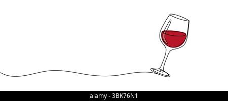 Durchgehende einzeilige Zeichnung von zwei Gläsern Rotwein. Minimalistisches lineares Konzept von Feiern und Anfeuern. Bearbeitbare Konturvektordarstellung Stock Vektor