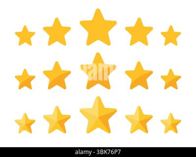 Verschiedene 5-Sterne-Bewertungssysteme. Einfache flache Symbole mit gelben Sternen. Perfekt für geschäftliche Rezensionen, Feedback, Benutzerbewertungen in Apps, Websites und E-Commerce Stock Vektor