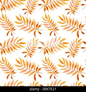 Nahtloses Muster mit Aquarellblättern auf weißem Hintergrund. Handgezeichnete Illustration für Ihr Design, Ihren Druck, Ihr Textil Stockfoto