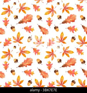 Nahtloses Muster mit Aquarellblättern auf weißem Hintergrund. Handgezeichnete Illustration für Ihr Design, Ihren Druck, Ihr Textil Stockfoto