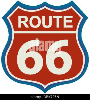 Vektor-Illustration des legendären Route 66-Schilds mit kräftigen Farben und klaren Linien, die die amerikanische Straßenfahrt symbolisieren Stock Vektor