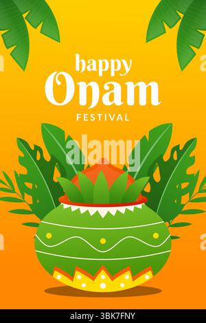 Happy Onam Festival Poster Illustration im Verlaufsstil Stock Vektor