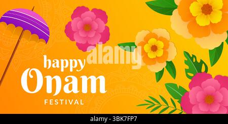 Happy Onam Festival Banner Illustration im Verlaufsstil Stock Vektor