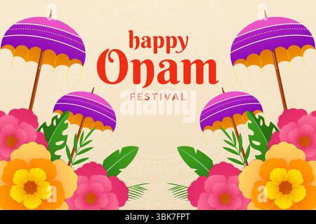 Happy Onam Festival Hintergrund Illustration in Verlaufsstil Stock Vektor