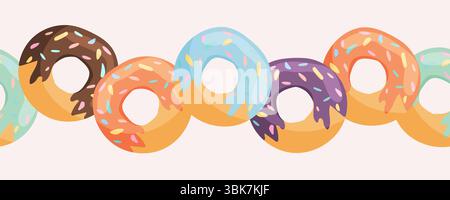 Nahtloser horizontaler Rand mit bunten Donuts Stock Vektor