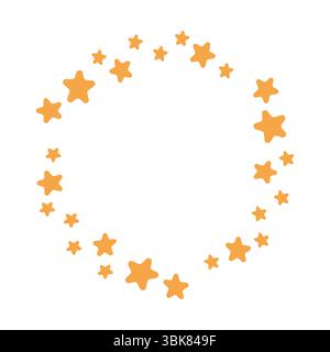 Einfache kreisförmige Umrandung aus orangen Comicsternen. Flacher Vektor für Dekoration, Schuldesigns, Kinderprojekte oder Einladungen. Stock Vektor