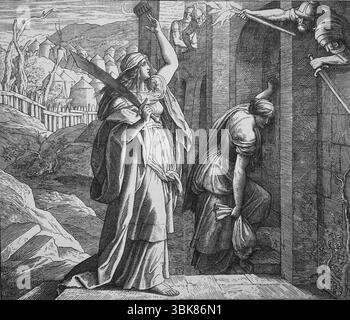 Altes Testament. Judith kehrt unverletzt zu ihrem Volk zurück. Buch Judith, 13. Illustration von J. Schnorr von Carolsfeld. "Die Bilderbibel", 1852-60. Stockfoto