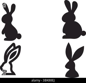 Kaninchen Silhouette Vektor, Schwarzes Häschen Clipart, Isoliertes Tier, Niedliche Haustier Outline, Natur Wildlife Illustration, einfaches Design, einzeln oder Set Stock Vektor