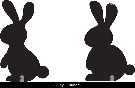 Kaninchen Silhouette Vektor, Schwarzes Häschen Clipart, Isoliertes Tier, Niedliche Haustier Outline, Natur Wildlife Illustration, einfaches Design, einzeln oder Set Stock Vektor