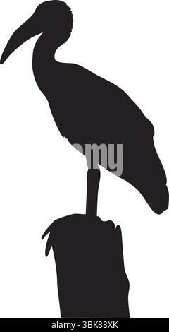 Storch und Pelikan Silhouette Vektor, Schwarzer Vogel Clipart, stehende und fliegende Tier Kunst, Natur Wildlife Illustration, einfache Umrisse, elegantes Design Stock Vektor