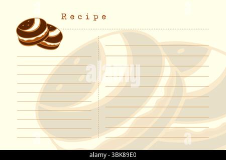Rezeptkartenschablone mit Zeichnungen von Makronen oder Schokoladenkeksen. Alte Papiere im Vintage-Stil, Scrapbooking. Vektorabbildung Stock Vektor
