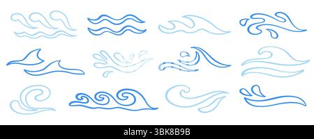 Abstraktes blaues Ocean Waves Logo mit Symbolen Stock Vektor