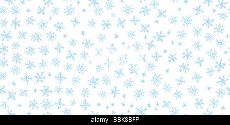 Nahtloses Muster aus schrulligen blauen Schneeflocken im Wachs- und Holzkohle-Squiggle-Stil. Perfekt für Weihnachtskindergarten mit Tafelhintergründen Stock Vektor