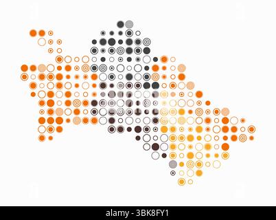 Turkmenistan, die Form des Landes, gebaut aus farbigen Zellen. Digitale Karte Turkmenistans auf weißem Hintergrund. Große Kreisblöcke. Stock Vektor