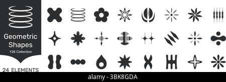 Futuristisches Cosmic Y2K Style Element Shapes Solid Symbolset. Futuristisches Element im kosmischen Y2K-Stil in Form der Silhouette Symbol Kollektion. Isolierter Vektor Stock Vektor
