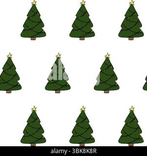 Nahtloses Muster mit Coquette-Weihnachtsbaummuster. Abbildung der grafischen Vektorfarbe. Weihnachtliches Hintergrunddesign für Modegrafiken, Textil-Druck Stock Vektor