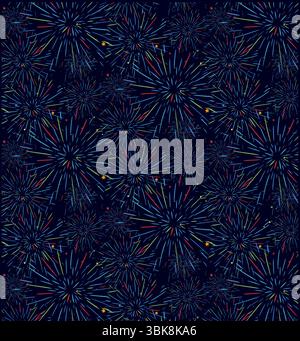 Feuerwerk, fröhliches Feuerwerk, nahtloses Muster. Abbildung der grafischen Vektorfarbe. Feier mit Hintergrund. Design für Modegrafiken, Textil p Stock Vektor