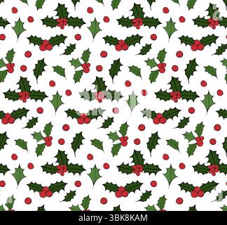 Nahtloses Muster der Omela holly-Zweige. Abbildung der grafischen Vektorfarbe. Das Design von Cristmas ist einfach. Design für Modegrafiken, Textildrucke, fa Stock Vektor