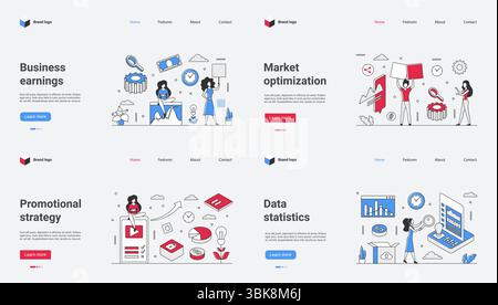 Die Maximierung der Erträge und die Optimierung von Strategien sind entscheidend für den langfristigen Erfolg. Effektive Werbeaktionen und Datenanalysen sind wichtig. Vektorabbildungen verbessern die visuelle Attraktivität von Website-Vorlagen Stock Vektor