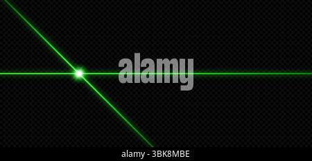 Grüne Laserstrahlen schneiden sich auf dunklem Hintergrund mit Neonlicht und digitalem Energieeffekt. Futuristisches Sicherheits- oder Wissenschaftsthema mit Power Burst und Pre Stock Vektor
