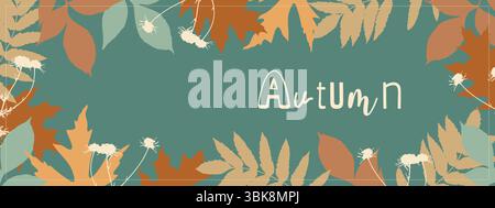 Banner Herbst, Hintergrund mit Herbstpastellfarben Blätter und Schriftzug. Rahmen, Rahmen. Vektorabbildung Stock Vektor