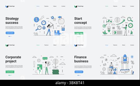 Die Geschäftsstrategie umfasst Finanzierungskonzepte, Projektvisualisierungen, Marketingerfolge, Infografiken und Illustrationen von Webvorlagen, die alle für das Wachstum in einer wettbewerbsorientierten Umgebung von entscheidender Bedeutung sind Stock Vektor