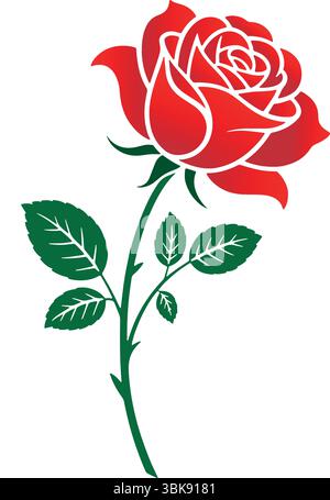Minimalistische Rose mit Blättern Vektor Illustration Stock Vektor