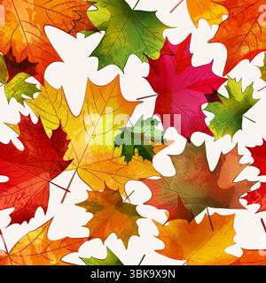 Nahtloses Vektor-Aquarell-Muster mit herbstlichen bunten Ahornblättern. Handgezeichnete Vintage Pflanze Illustration. Herbst Saison Hintergrund. Stoff, Umhüllung Stock Vektor