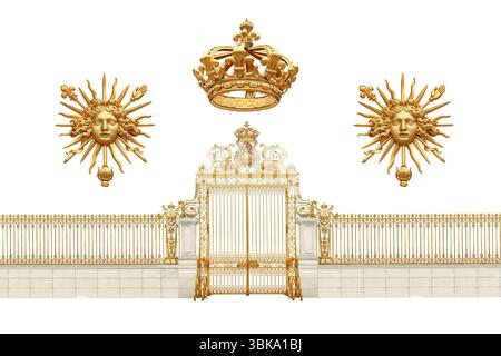 goldene Tore zum Schloss Versailles, frankreich, isoliert auf weißem Hintergrund Stockfoto