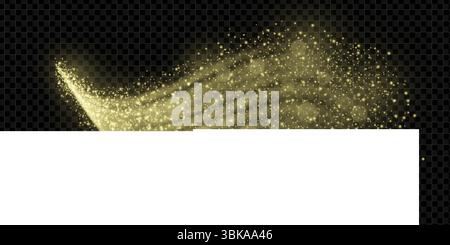 Goldener Glitzerpfad mit Glitzern und Sternenstaub wirbeln auf dunklem Hintergrund. Magischer Lichteffekt mit Schimmer, Konfetti und Glühen. Perfekt für festliche CH Stock Vektor