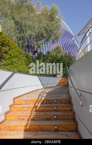 Treppenaufgang führt nach oben in die Natur mit Waldwinkel-Aufnahme Stockfoto