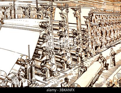 Das letzte Abrollen von Papier in einer britischen Papierfabrik in den 1930er Jahren Stockfoto