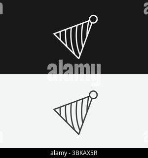 Gestreifte Partymütze mit Pom-Pom auf schwarzem und weißem Hintergrund, repräsentiert Feiern oder festliche Veranstaltungen, weiße Outline-Ikone Stock Vektor
