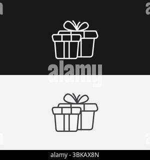 Geschenkschachteln mit Bändern auf schwarzem und weißem Hintergrund, die Geschenke oder besondere Anlässe darstellen, weißes Outline-Symbol Stock Vektor
