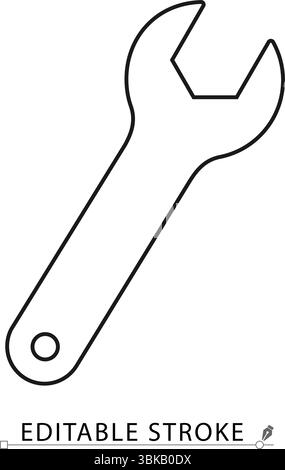 Schlüsselsymbol in minimaler Linienart mit bearbeitbarem Hub. Reparaturwerkzeug, Schlüsselsymbol für mechanische Wartung, technische Wartung, Konstruktion Stock Vektor