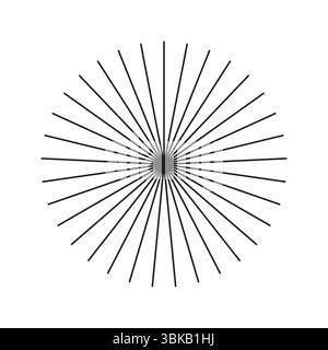 Sunburst-Element, Symbol für radiale Streifen. Strahlstrahlen, Burst. Speichen mit strahlendem Streifengitter. Vorlage für Sonnensterne. Radiale Kreisstrahlungslinien Stock Vektor
