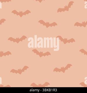 Niedliche fliegende Fledermaus Silhouette nahtloses Vektormuster in sanften Orangetönen für Halloween oder Herbst Dekor. Vektorabbildung Stock Vektor