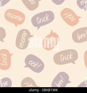 Pastellfarbene Halloween-Sprechblase nahtloses Vektormuster mit gruseligen Text für Kinder und saisonalem Design. Vektorabbildung Stock Vektor