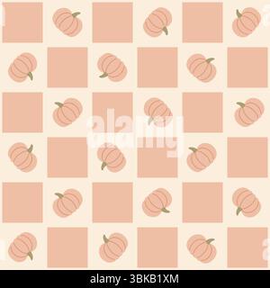 Kürbis karierte nahtlose Vektormuster mit weichen orangen Quadraten und Herbsternte Design. Vektorabbildung Stock Vektor