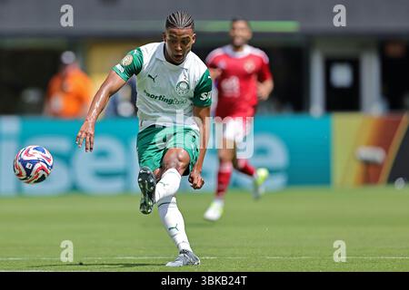 East Rutherford, USA, 19. Juni 2025. Vanderlan aus Palmeiras tritt den Ball während des Spiels zwischen Palmeiras und Al Ahly FC, für die 2. Runde der Gruppe A zur FIFA Club-Weltmeisterschaft 2025, am 19. Juni 2025 im MetLife Stadium in East Rutherford, USA. Foto: Heuler Andrey/DiaEsportivo/Alamy Live News Stockfoto