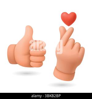 Vektor Finger Herz Hand Geste Symbol Set. Koreanisch wie Hand Geste Vektor Illustration zeigt Liebe und Wertschätzung. Niedliche Finger-Herz-Hand-Geste Stock Vektor