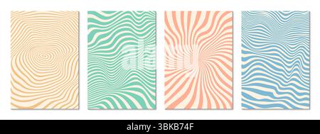 Hintergrund mit psychedelischen Groovigen Mustern im Retro-Stil mit leuchtenden Wellen in verwaschenen Retro-Farben, die funky Vintage-Vibes evozieren. Vektordynamische visuelle Texturen strahlen hypnotische Bewegungen für Tapeten oder Cover aus Stock Vektor