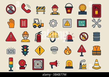 Sicherheitssymbole und -Schilder für das Bewusstsein am Arbeitsplatz Stock Vektor